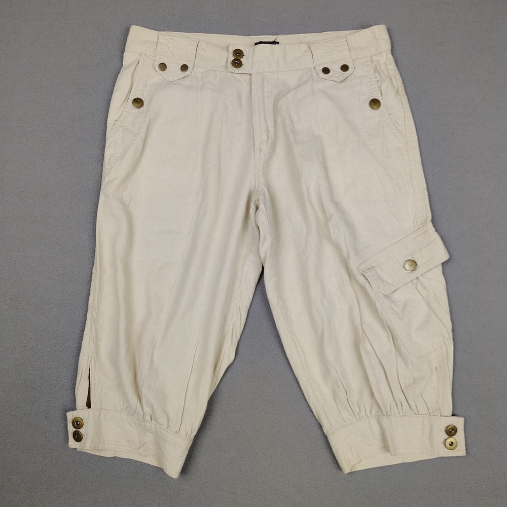 Y2K Wet Seal Linen Blend‎ Trouser Shorts Women Large *Fits Medium Khaki Cargo
